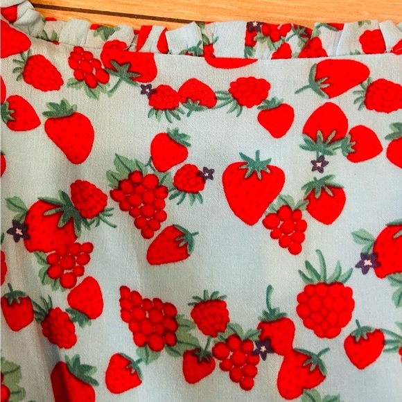 Betsey Johnson Light Blue Red Strawberry Vintage inspo Midi Dress extra small - Picture 9 of 15